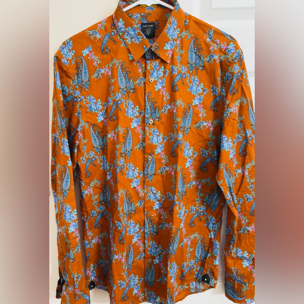 Men's Rare Rabbit Orange Paisley Casual Button Down Shirt